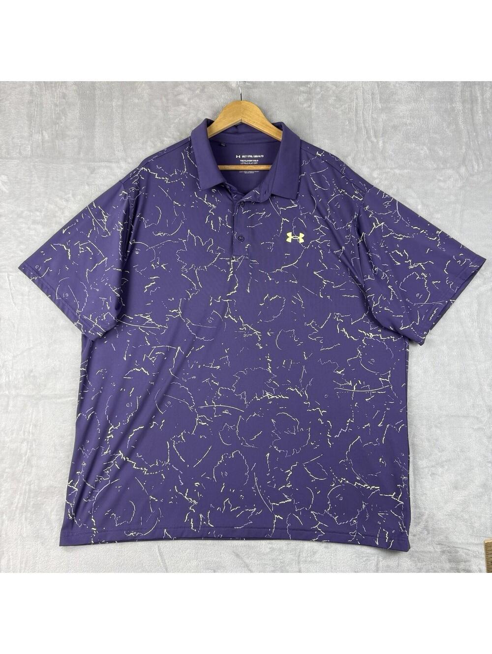 Under Armour Playoff Polo Purple Floral Golf Shirt Men 3XLT Big Tall Golf Preppy - Picture 2 of 8
